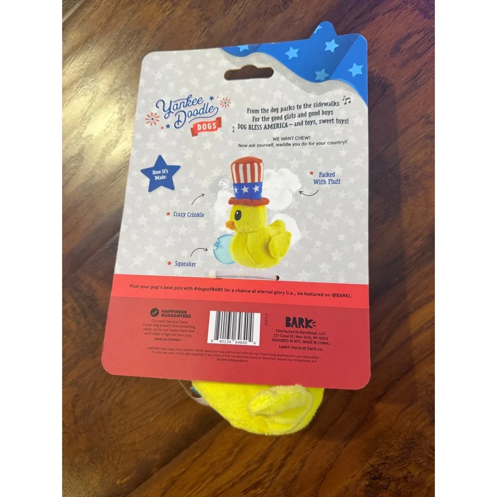 BARK Uncle Duck Plush Dog Toy Yankee Doodle Dogs Squeaker Crinkle NWT Patriotic